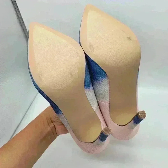 ShoeDazzle High Heels Pumps Denim Size 7.5 Light BLUE SOFT PINK Stiletto Pointed - Picture 5 of 12